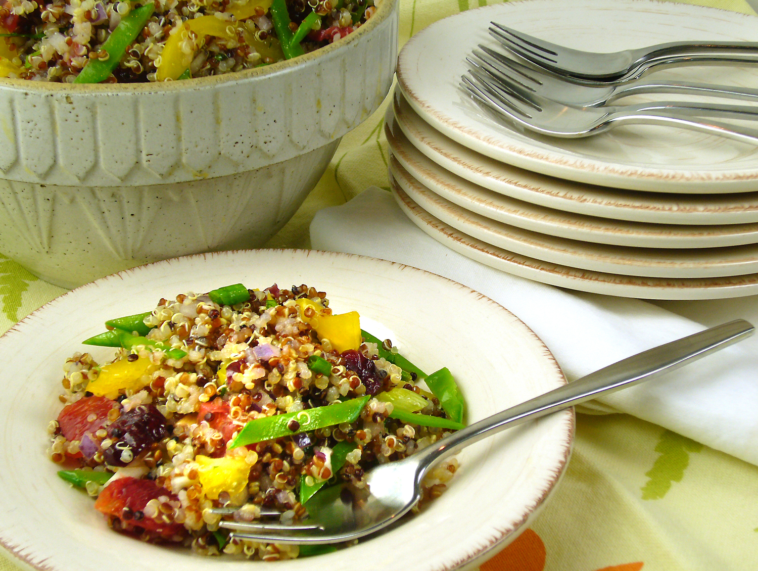 Quinoa Salad with Blood Orange, Peppers & Snow Peas