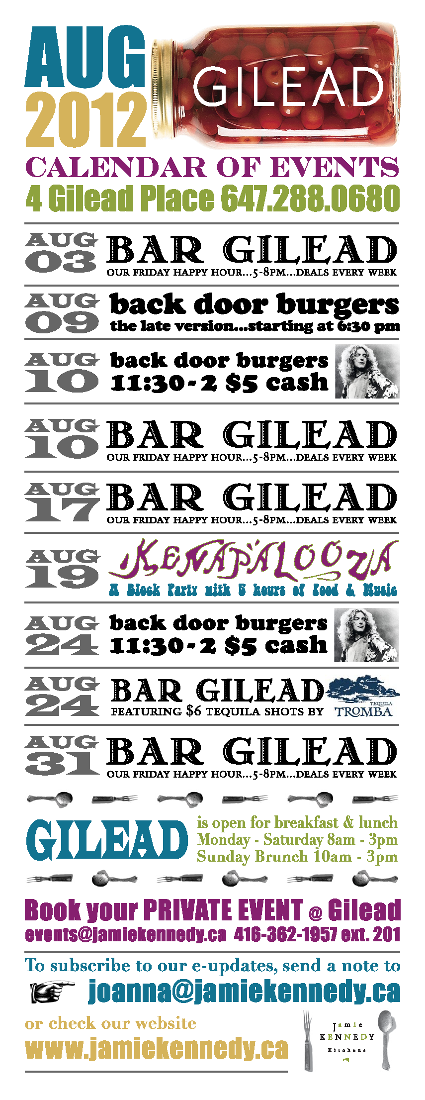 Jamie Kennedy’s August Events at Gilead