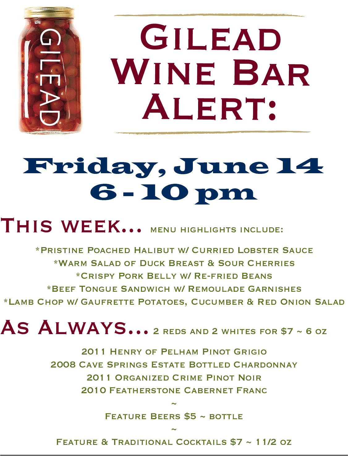 Gilead Wine Bar – June 14