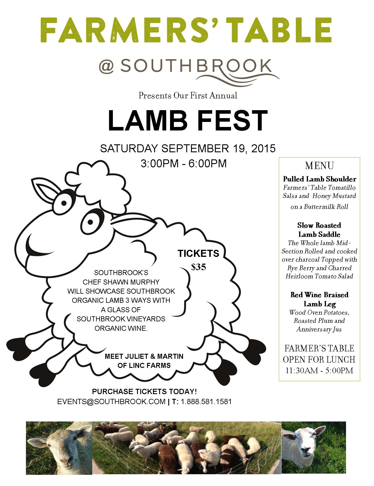 Southbrook Vineyards Presents Farmers’ Table @Southbrook’s First Annual Lamb Fest