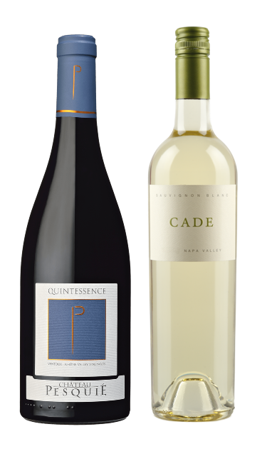 Bottles of Chateau Pesuie Quintessence Rouge & CADE Sauvignon Blanc
